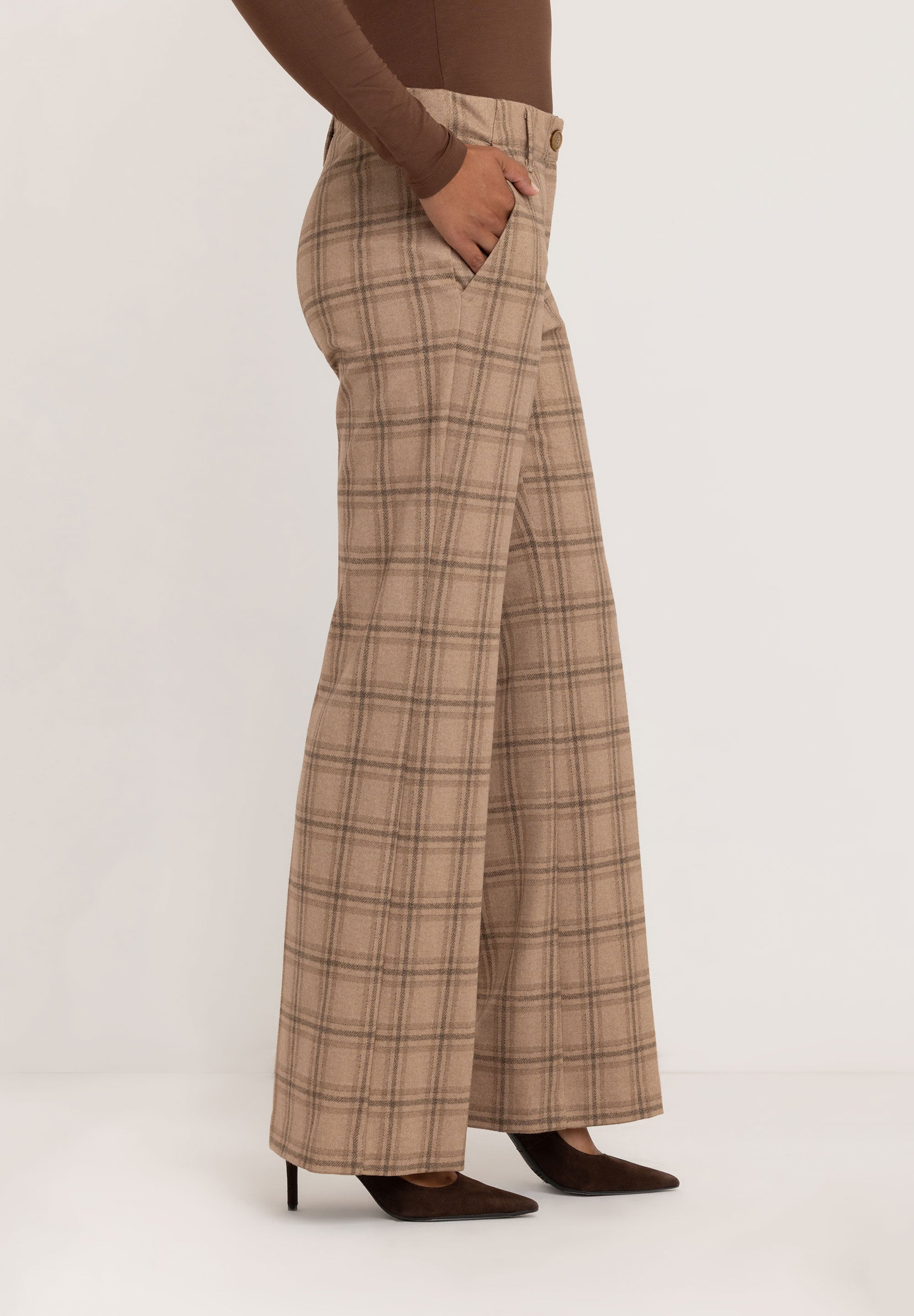 Jessie Wijde Flared Broek | Camel Check