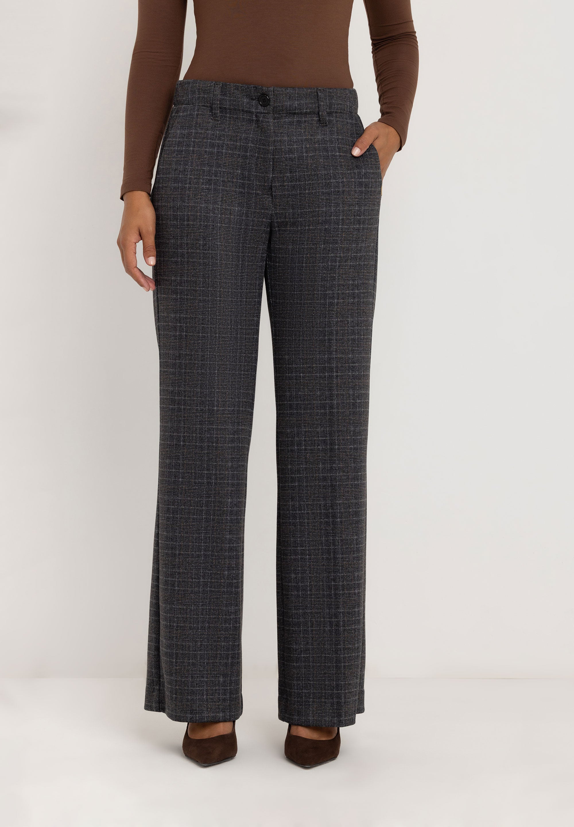 Jessie Wijde Flared Broek | Grey Check