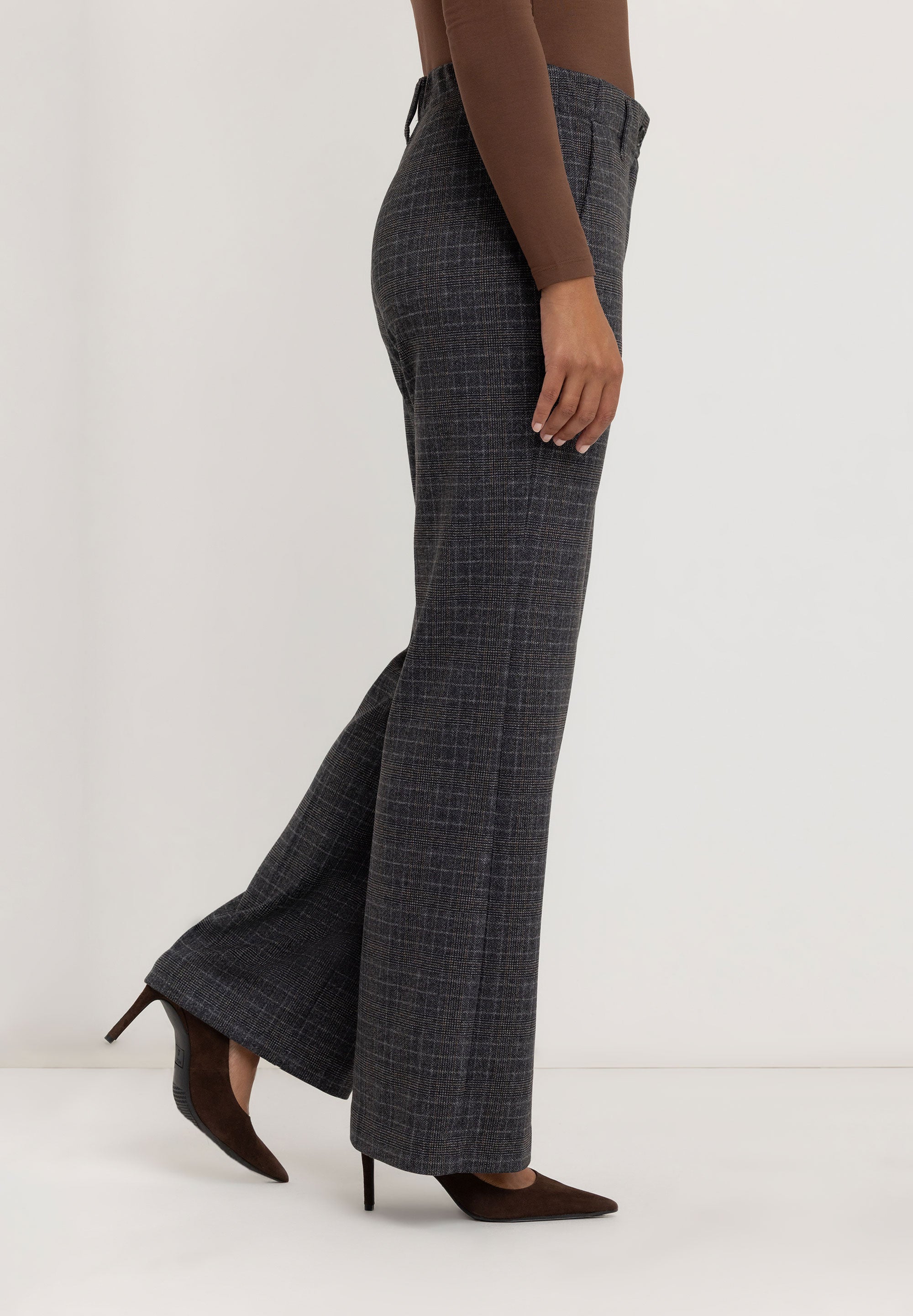 Jessie Wijde Flared Broek | Grey Check