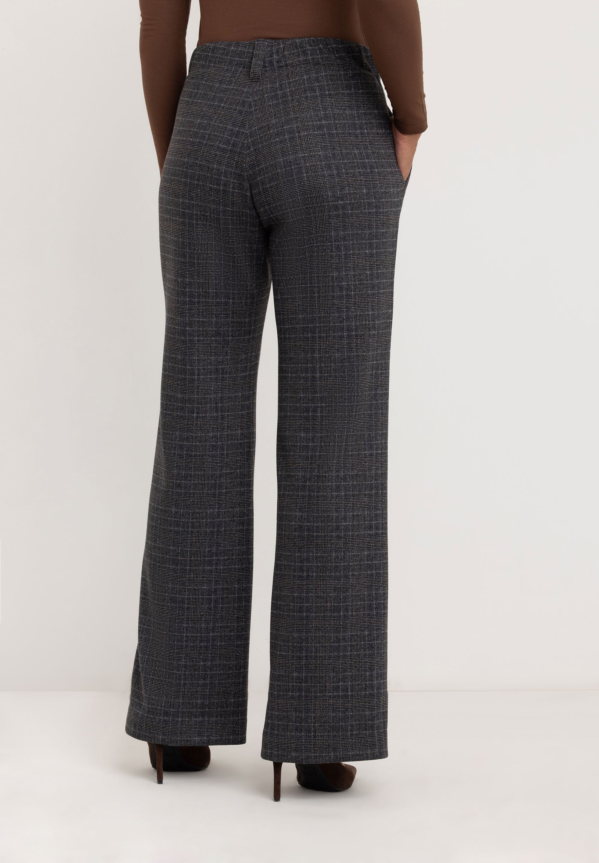 Jessie Wijde Flared Broek | Grey Check