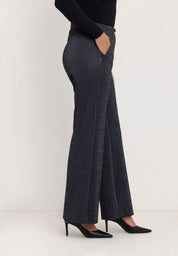 Jessie Wijde Flared Broek | Dark Grey Stripe
