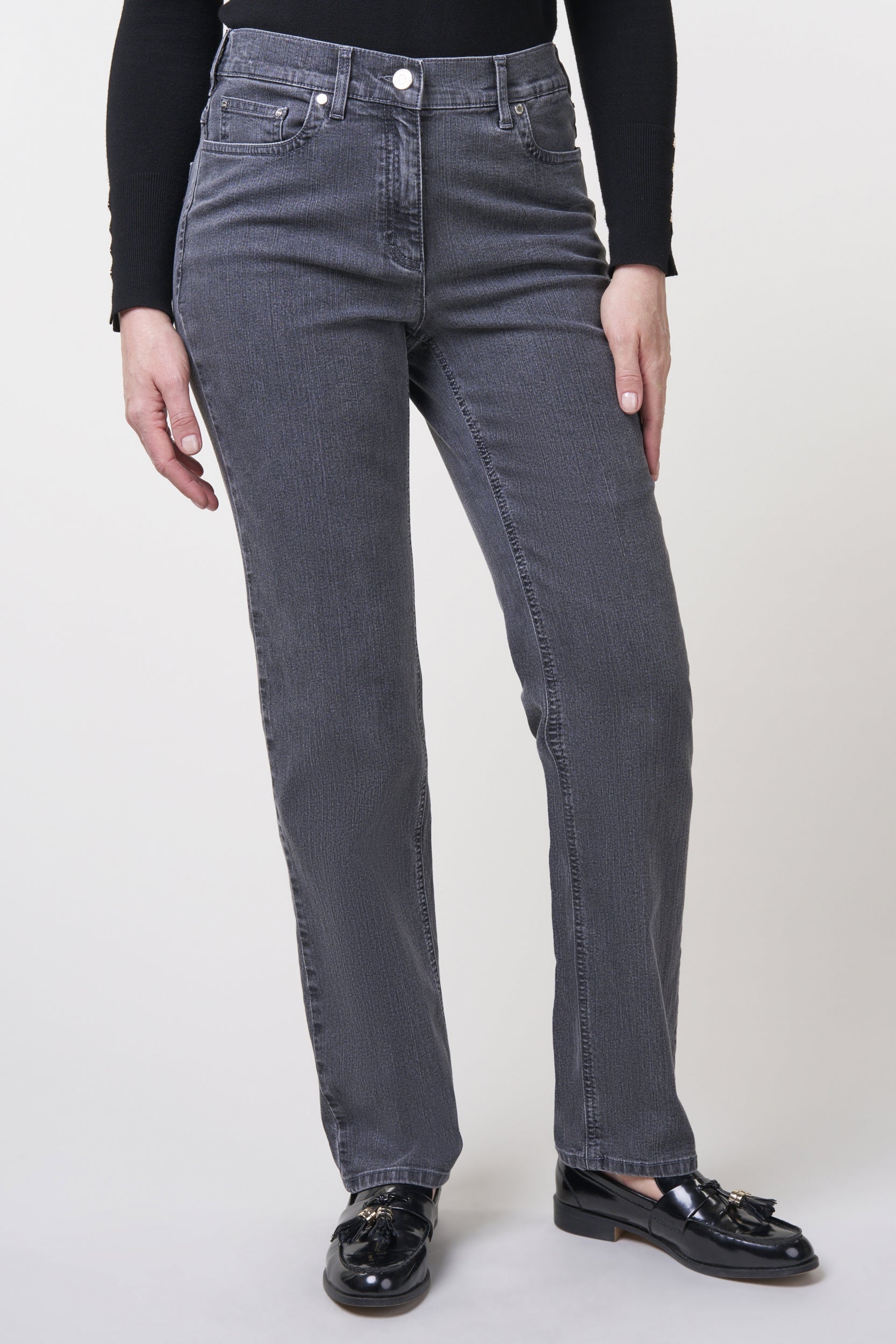 Gretha Denim Classics Straight Jeans | Dark Grey Pants ZRS